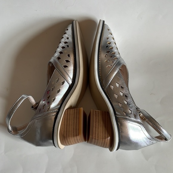 Silver Perforated Ankle Strap Stacked Heel Custom Made Dance Shoes size 7 - Picture 7 of 15